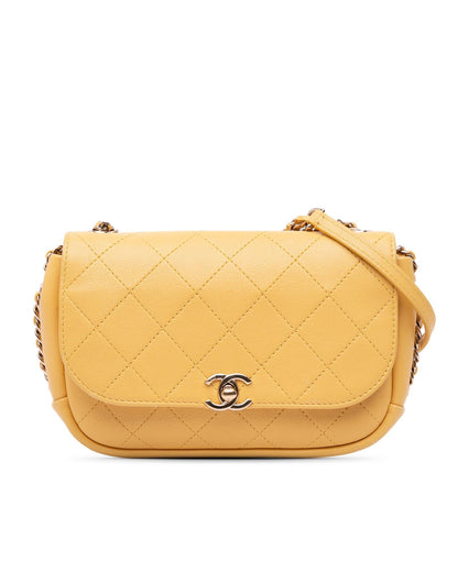 Quilted Goatskin Crossbody Bag with Leather-Woven Chain Strap