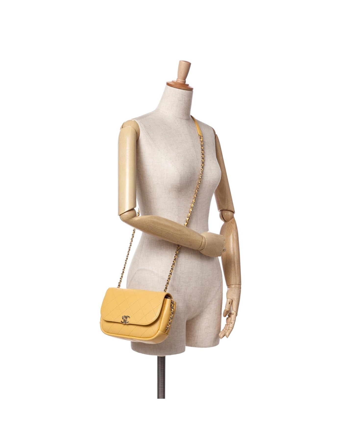 Quilted Goatskin Crossbody Bag with Leather-Woven Chain Strap