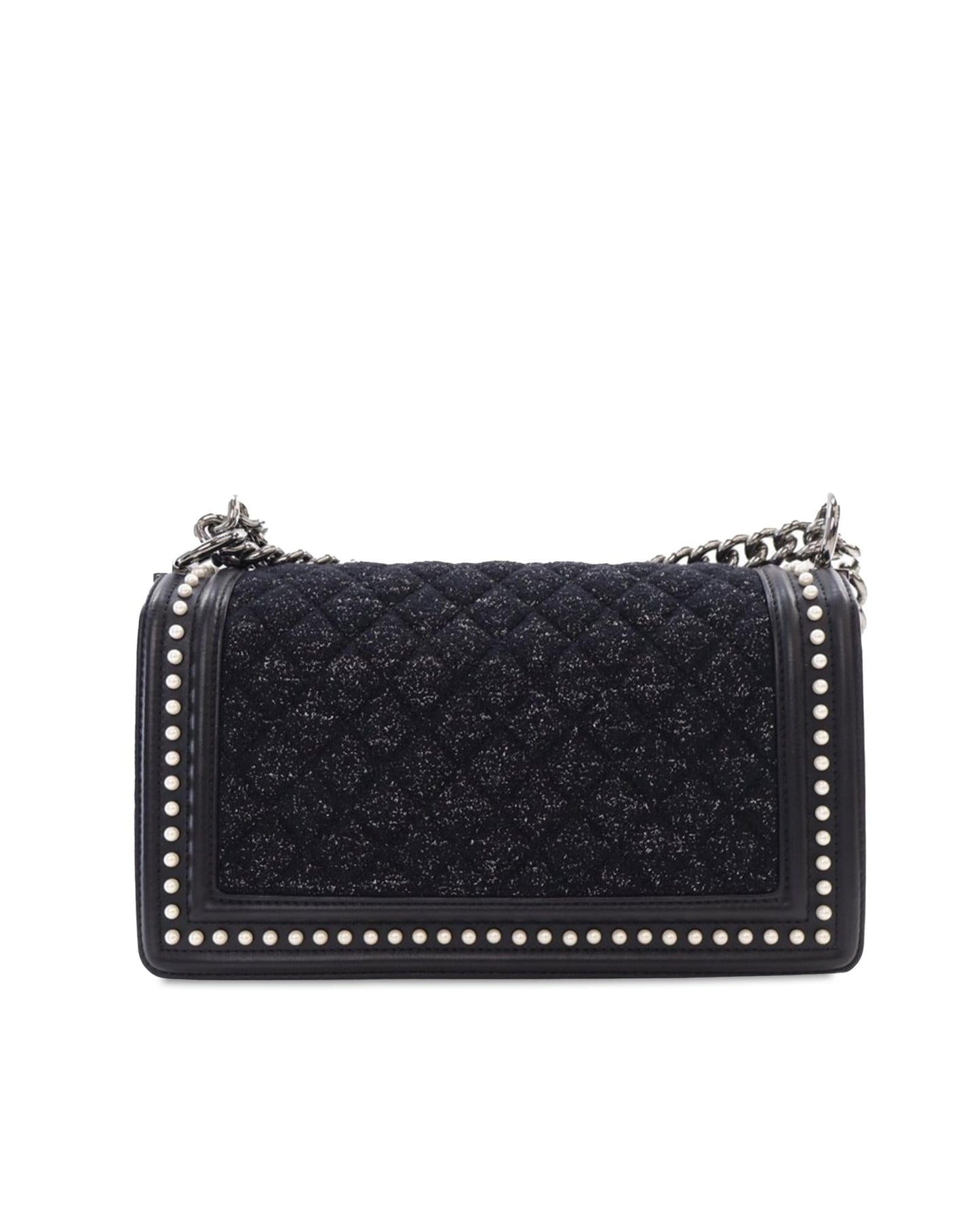 Medium Tweed and Calfskin Pearl Boy Flap Crossbody Bag
