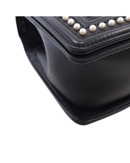 Medium Tweed and Calfskin Pearl Boy Flap Crossbody Bag