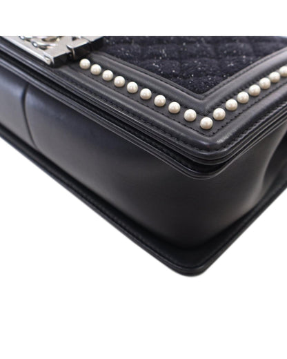 Medium Tweed and Calfskin Pearl Boy Flap Crossbody Bag