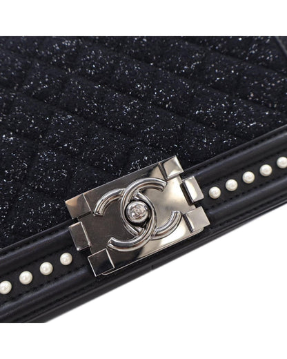 Medium Tweed and Calfskin Pearl Boy Flap Crossbody Bag