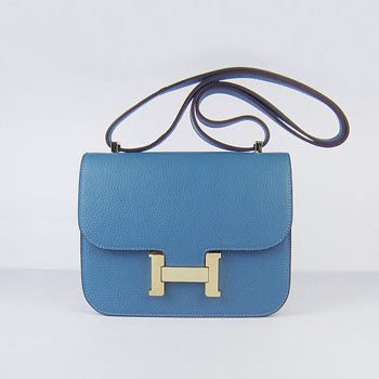 Luxury Hermes Constance Cowskin Leather Bag Blue Golden