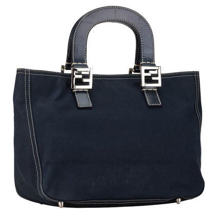 Fendi Logo Hardware Canvas Leather Handbag