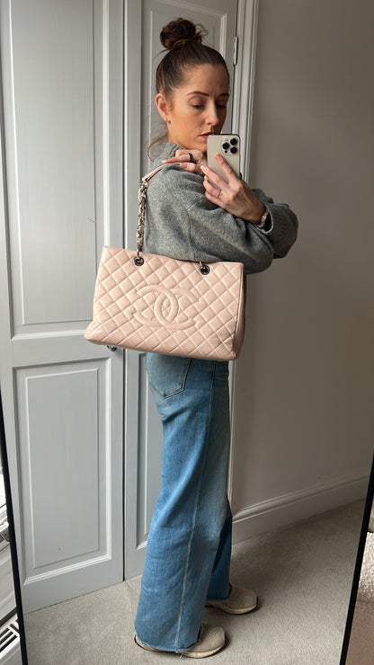 Chanel Light Pink Caviar Grand Shopper Tote with silver hardware (GST)