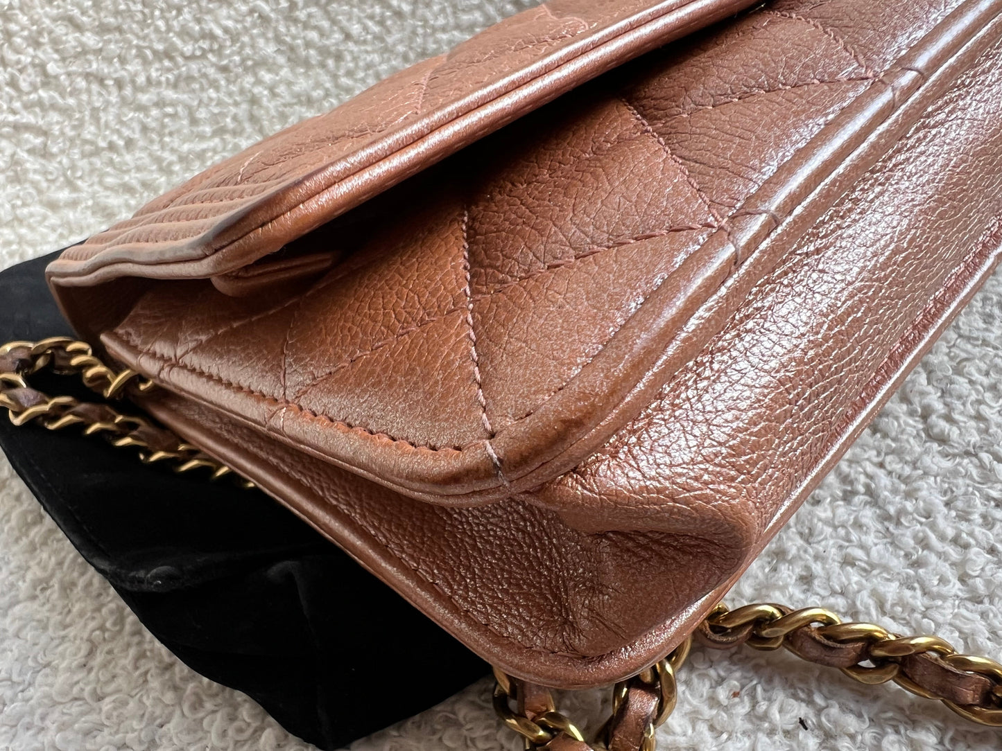 Chanel Dark Beige Quilted Caviar Boy Wallet on Chain