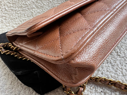 Chanel Dark Beige Quilted Caviar Boy Wallet on Chain