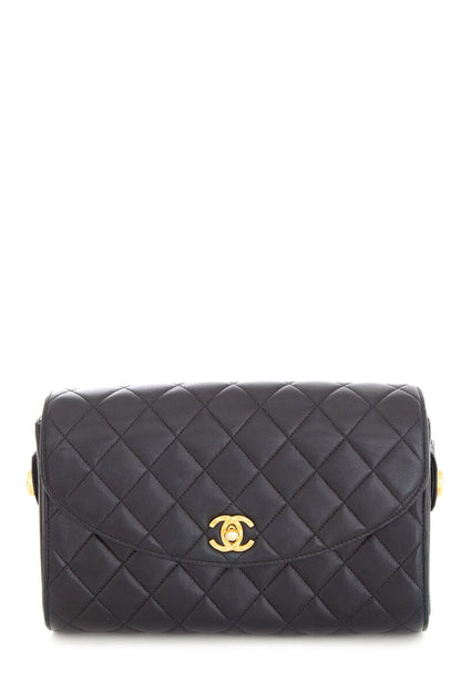 Chanel Vintage 1991 Black Quilted Lambskin Flap Crossbody Handbag with Gold Hardware