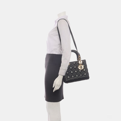 Lady Dior Medium Handbag Black Lambskin Leather Gold Hardware