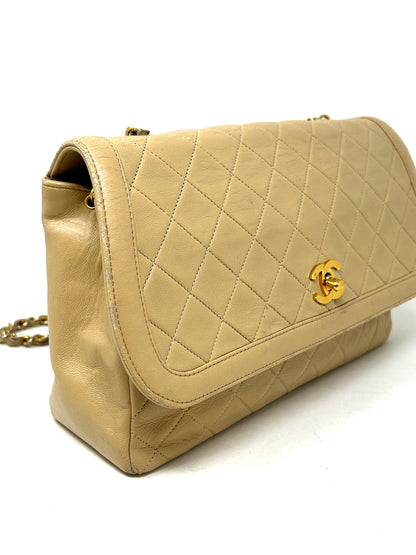 Chanel Beige Quilted Leather CC Logo Flap Shoulder Bag 24K Gold Plated -