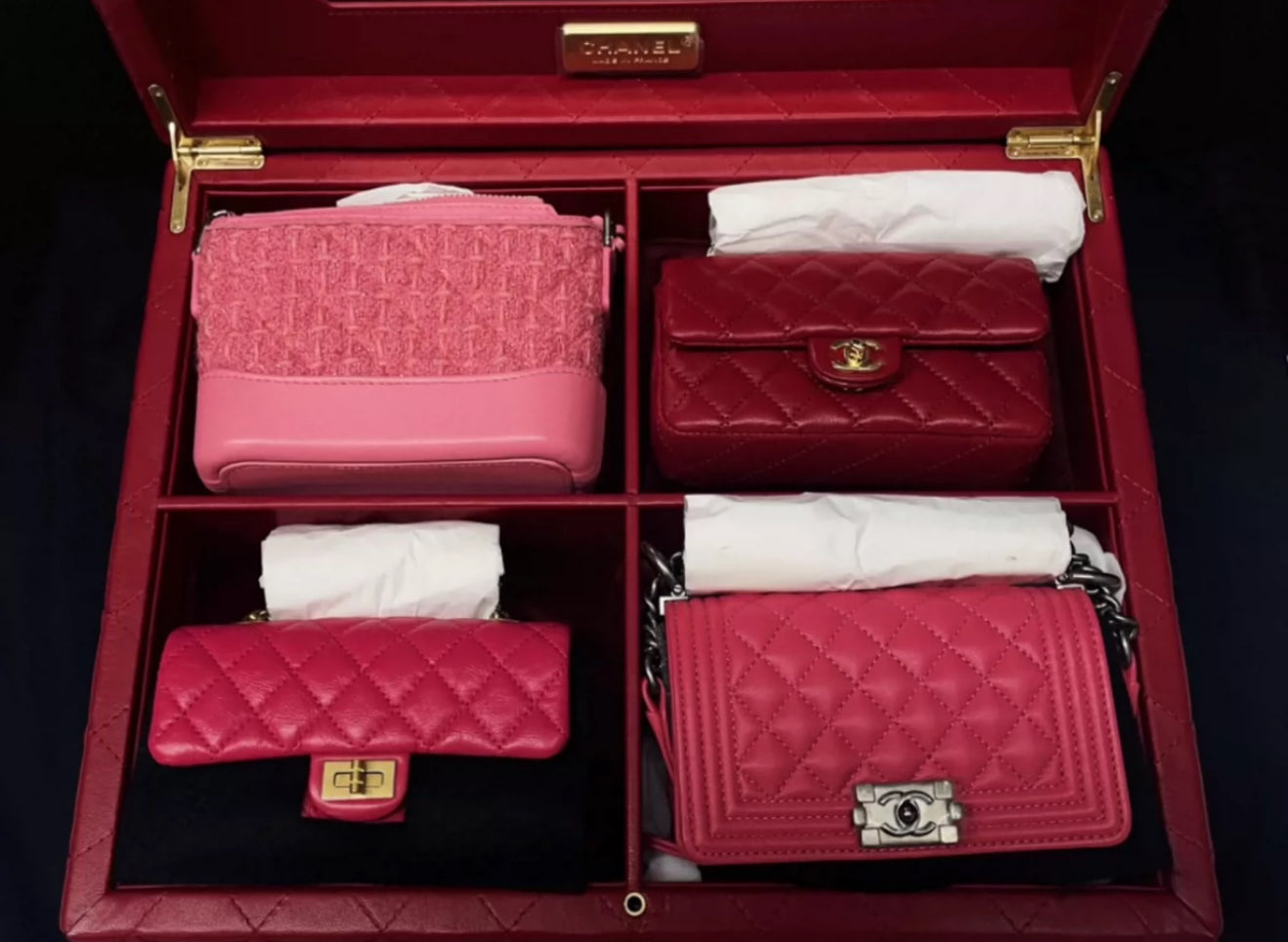 Chanel Set Of 4 Pink Mini Bags With Quilted Trunk