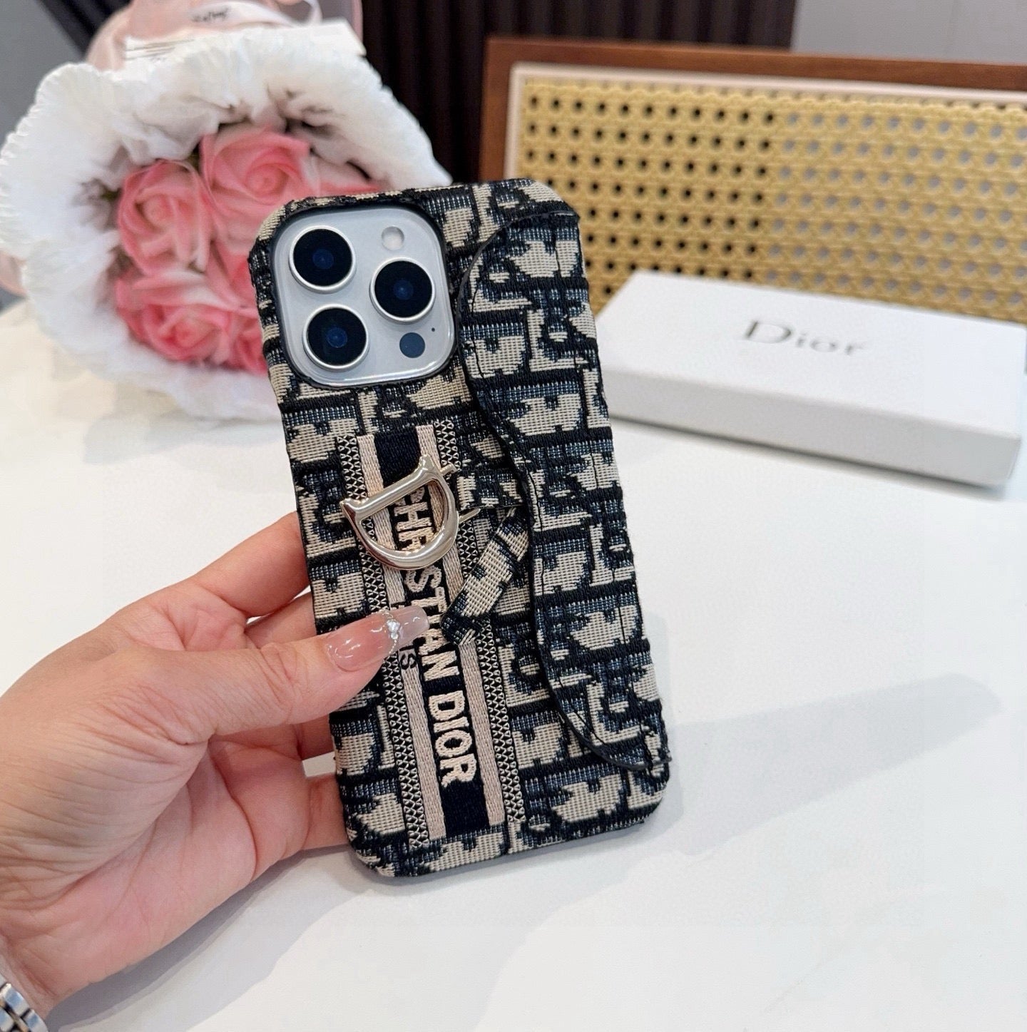 Dior Embroidered Fabric Card Holder Phone Case