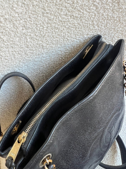 Chanel Vintage Black Caviar Chain Tote with Gold Hardware