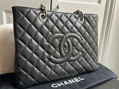 Chanel Black Caviar Grand Shopper Tote (GST) Silver Hardware