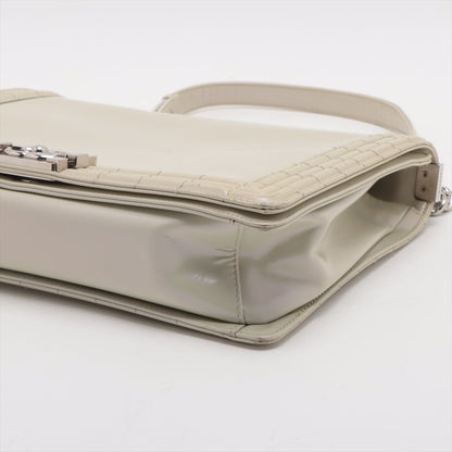 Chanel Boy Leather White Silver Pearl Chain Shoulder Bag Style 2
