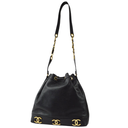 Chanel Black Caviar Triple CC Bucket Shoulder Bag