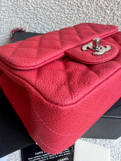 Chanel Square Mini Classic Flap in Coral Red Suede Caviar