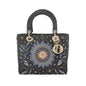 Lady Dior Medium Nature Ballet Star Embroidery Handbag Black Calfskin Leather Gold Hardware
