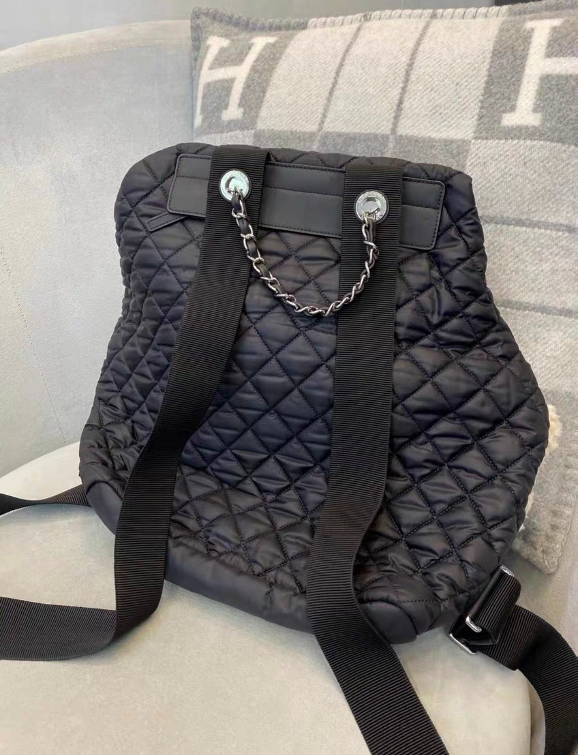 Chanel Coco Neige Front Pocket Backpack Shearling With Quilted Nylon