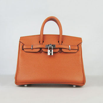 Luxury Hermes Birkin 25Cm Handbag 6068 Orange Silver