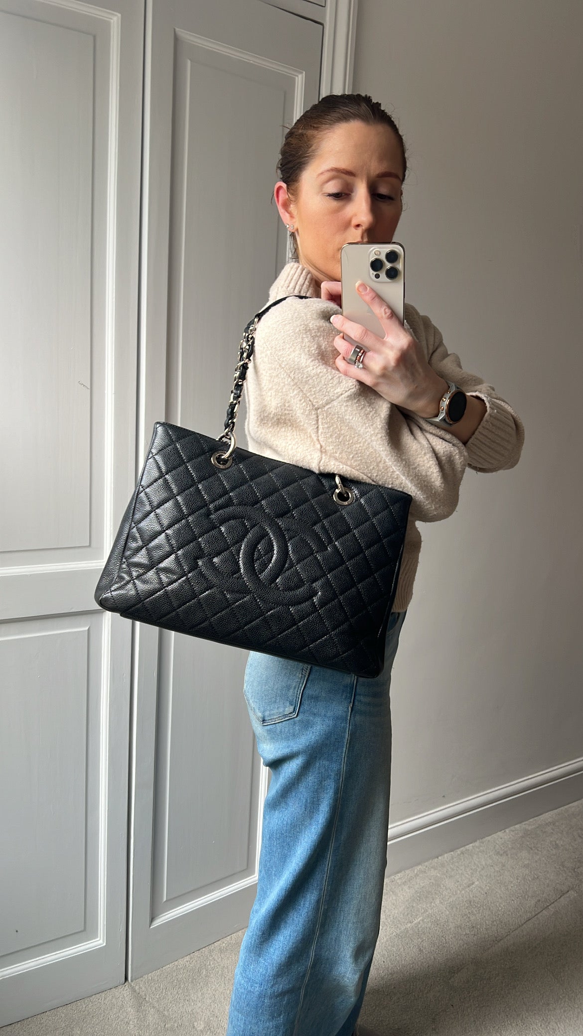 Chanel Black Caviar Grand Shopper Tote (GST) Silver Hardware