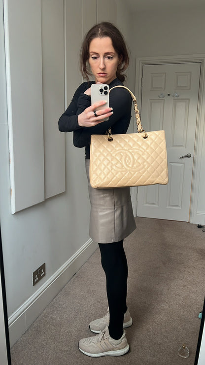 Chanel Caviar Beige Gold Luxury Tote
