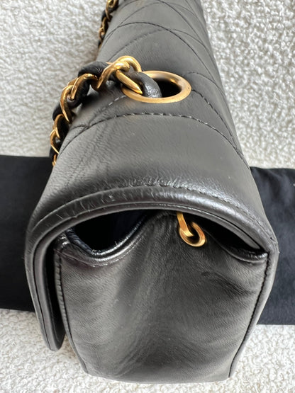 Chanel Vintage Diana Flap Bag in Black Lambskin with 24k Hardware