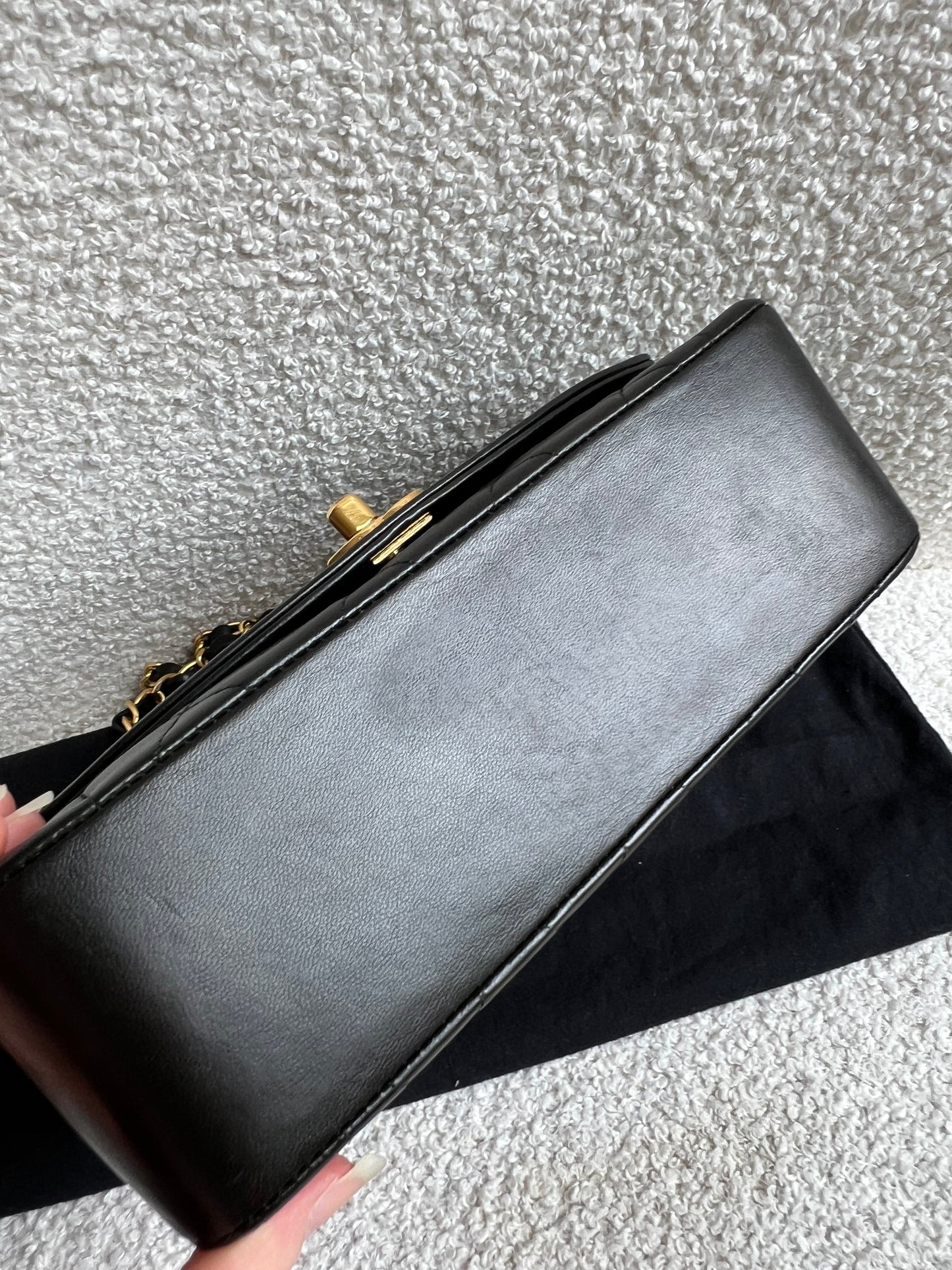 Chanel Vintage Diana Flap Bag in Black Lambskin with 24k Hardware