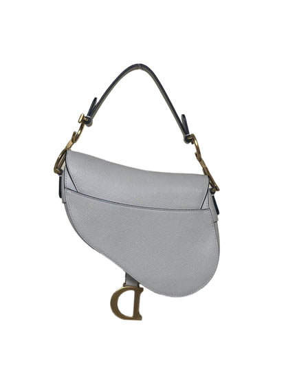Dior White Grained Calfskin Leather Mini Saddle Bag