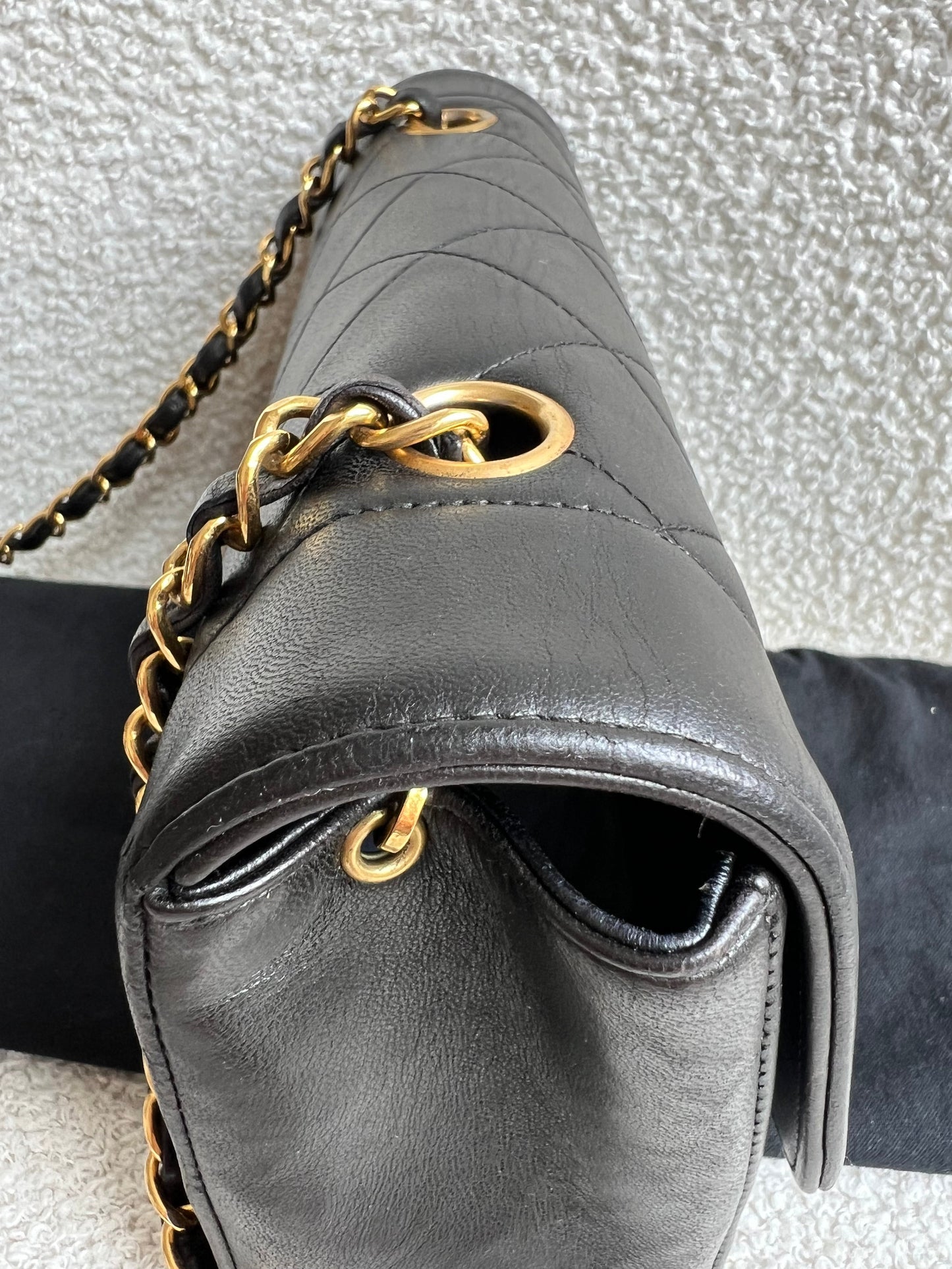 Chanel Vintage Diana Flap Bag in Black Lambskin with 24k Hardware