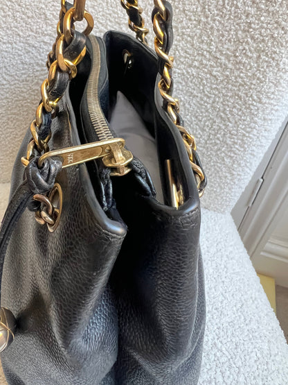 Chanel Vintage Black Caviar Chain Tote with Gold Hardware