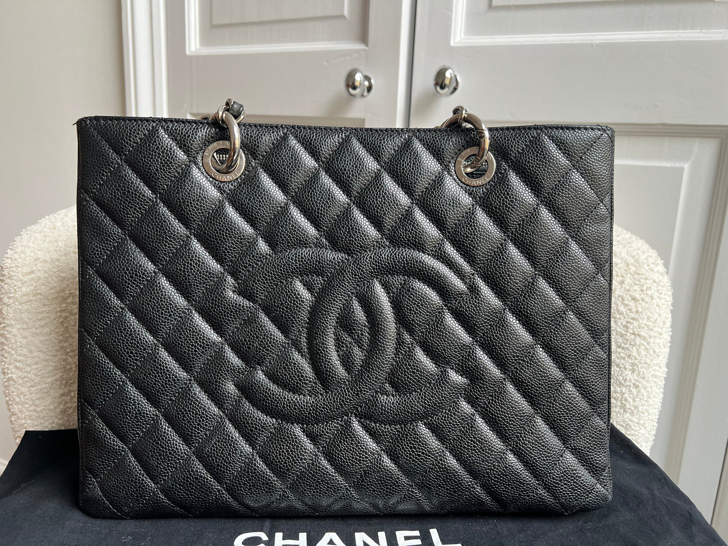 Chanel Black Caviar Grand Shopper Tote (GST) Silver Hardware