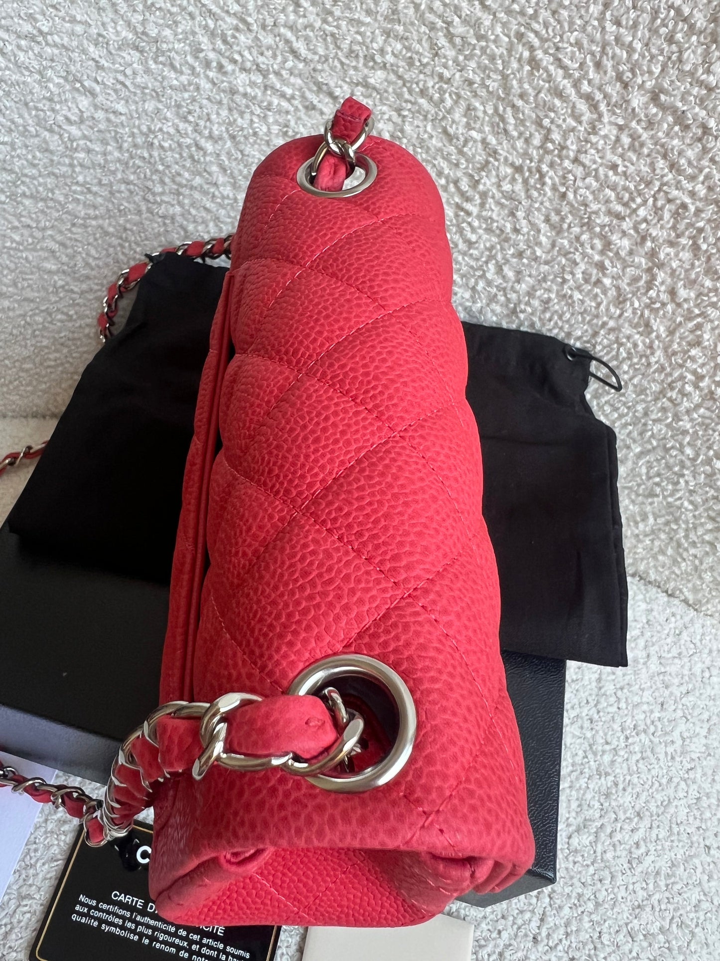 Chanel Square Mini Classic Flap in Coral Red Suede Caviar
