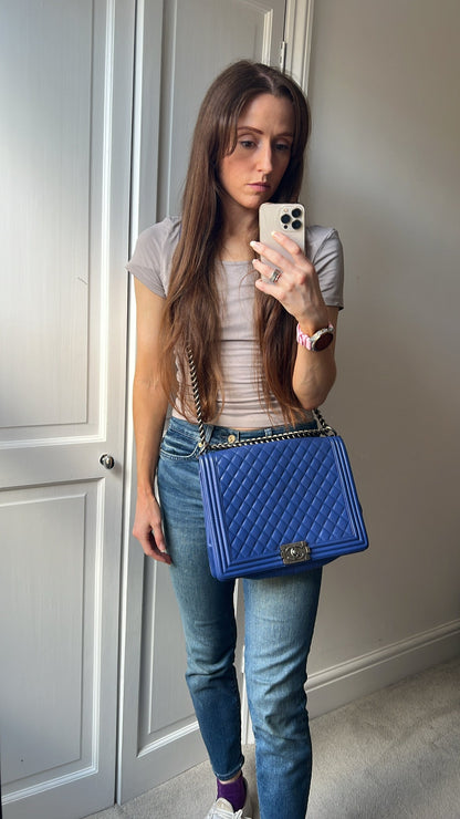 Chanel Blue Lambskin Large Boy Bag