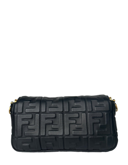 Fendi Black Embossed Logo 1974 Medium Baguette NM Bag