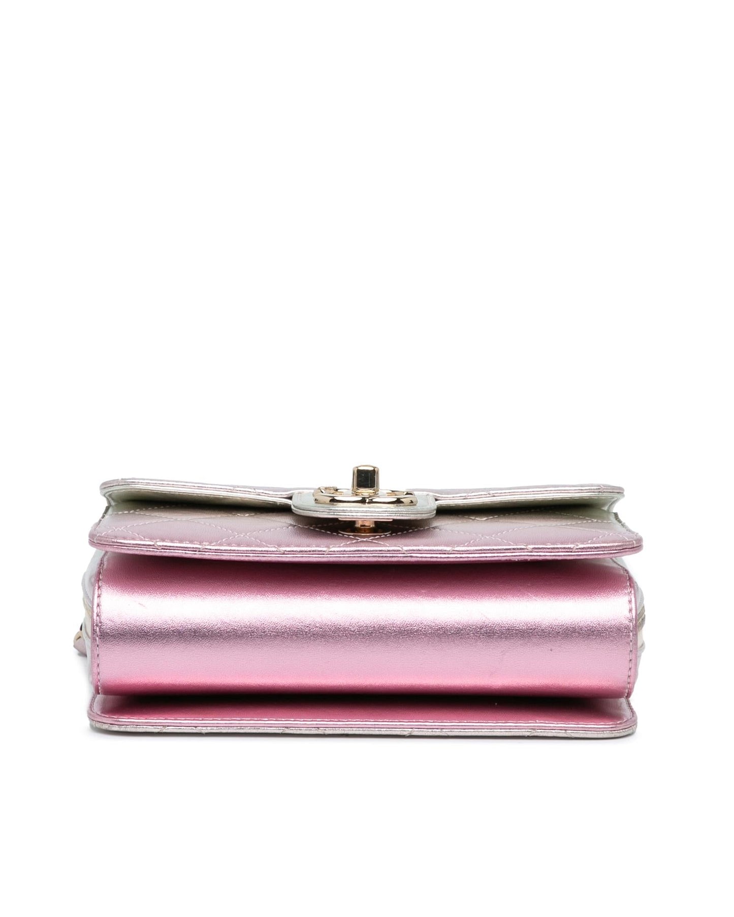 Metallic Quilted Leather Crossbody Bag with Chain Strap and Turn Lock Closure