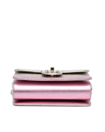 Metallic Quilted Leather Crossbody Bag with Chain Strap and Turn Lock Closure