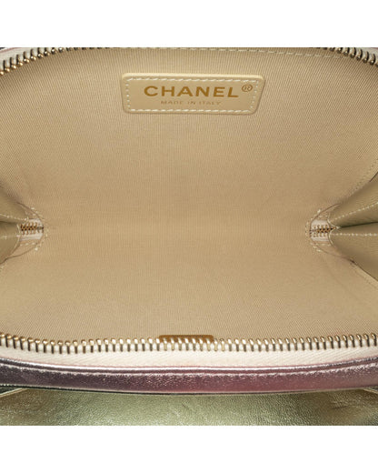 Metallic Quilted Leather Crossbody Bag with Chain Strap and Turn Lock Closure