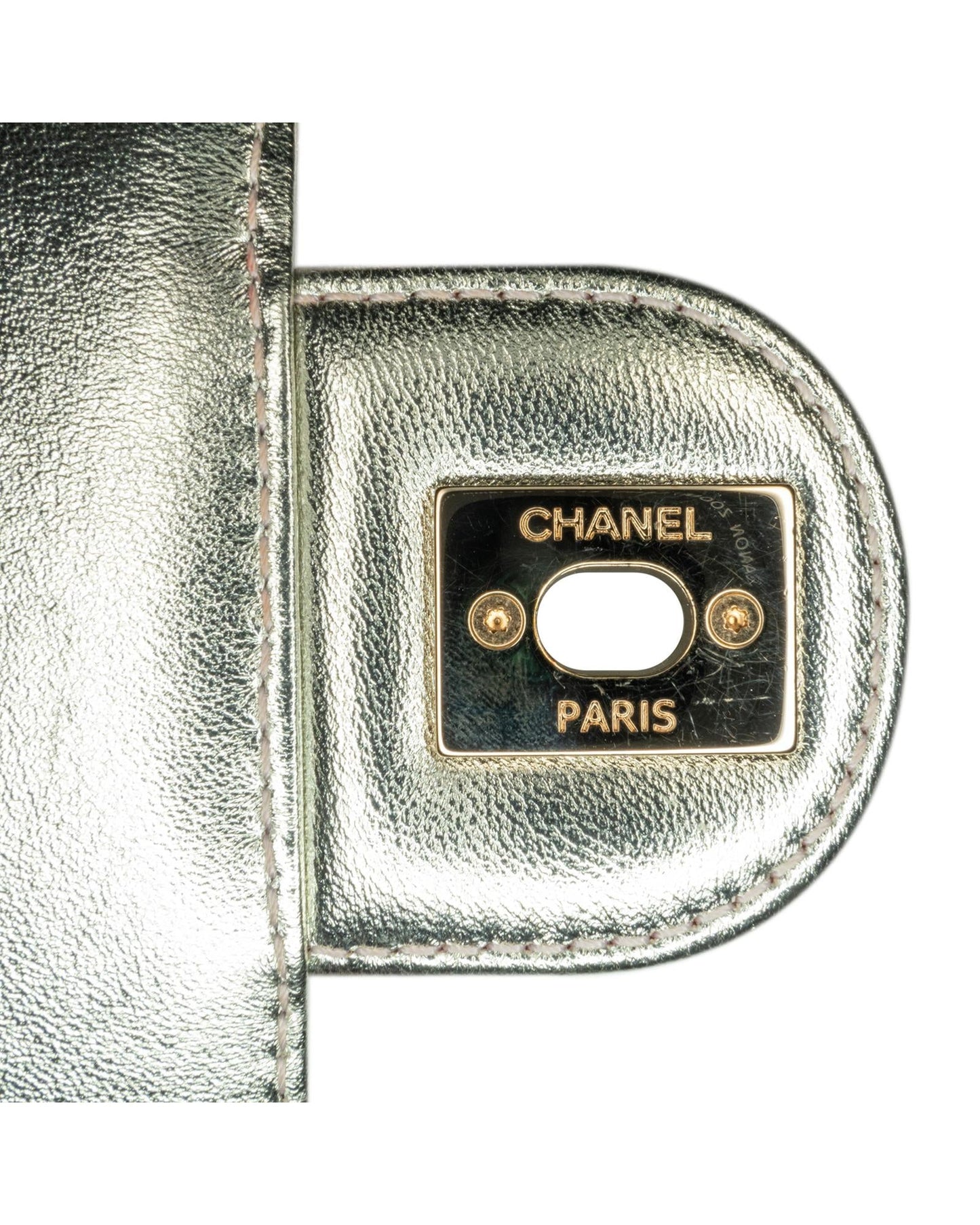 Metallic Quilted Leather Crossbody Bag with Chain Strap and Turn Lock Closure