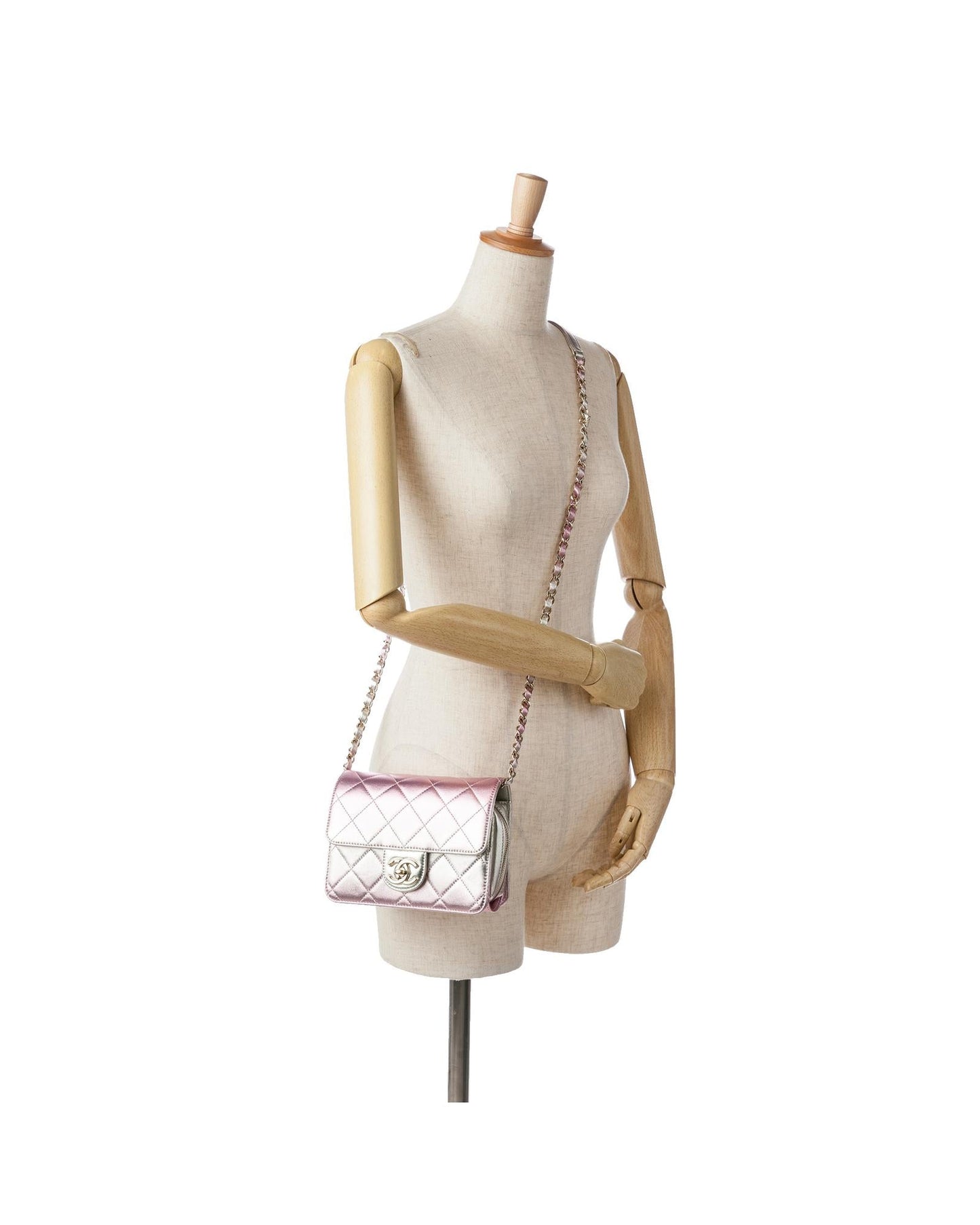 Metallic Quilted Leather Crossbody Bag with Chain Strap and Turn Lock Closure