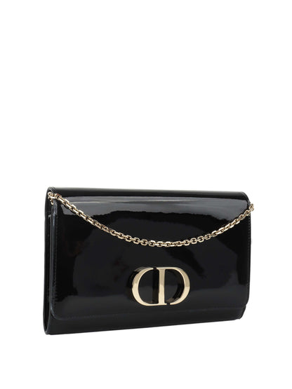 Dior Black Patent Leather 30 Montaigne Chain Clutch