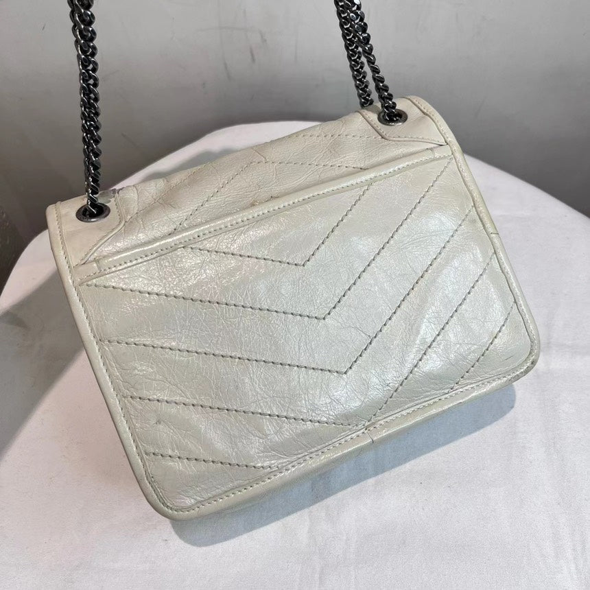 YSL Saint Laurent Niki Chain Flap Bag Matelasse Chevron Leather Baby