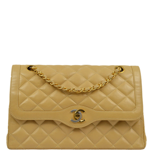 Chanel Beige Lambskin Paris Classic Double Flap Shoulder Bag