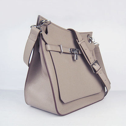 Luxury Hermes Leather Shoulder Bag Grey Silver