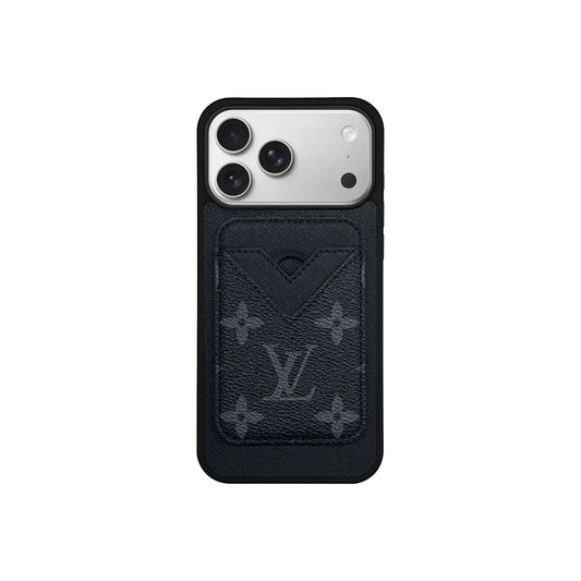 Retro Letter Brown Card Pocket iPhone Case