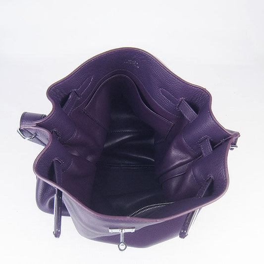 Luxury Hermes Nappa Leather Shoulder Bag Purple Silver