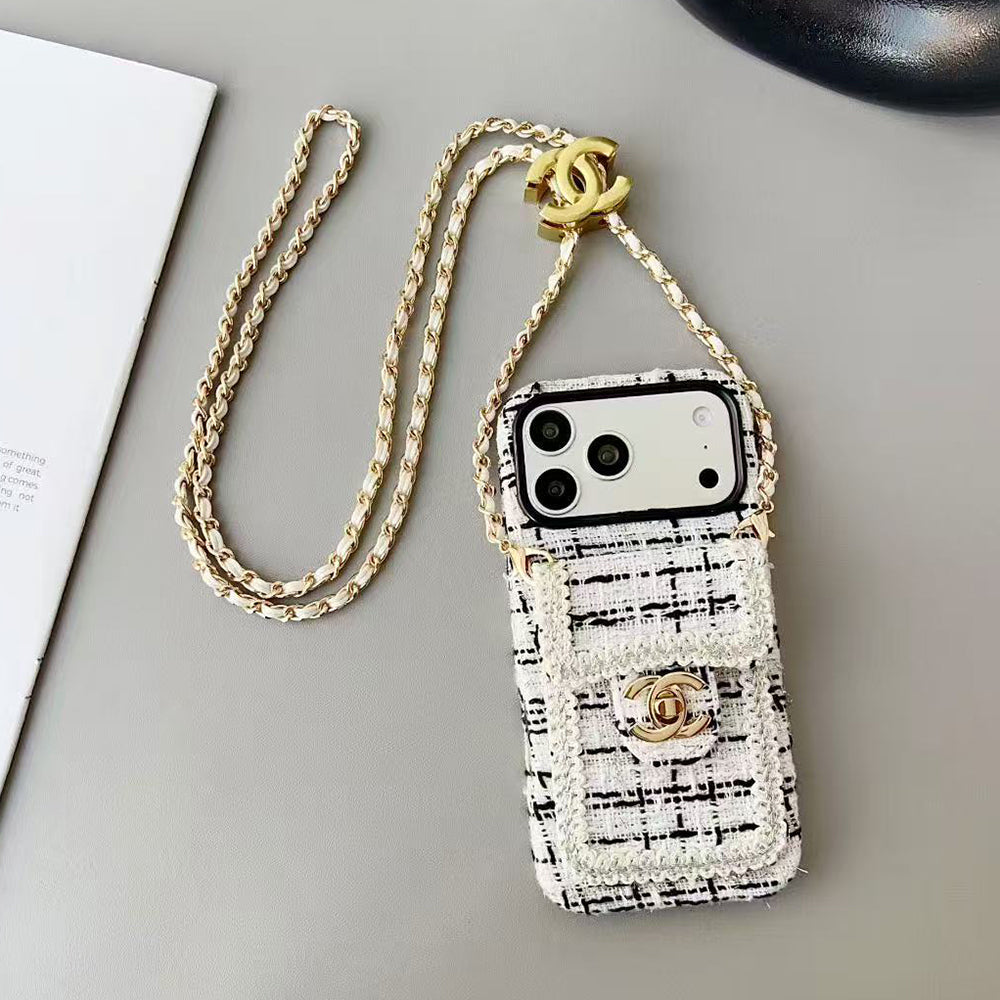 Chanel Style Tweed Quilted Card Holder Wallet Luxury Phone Case