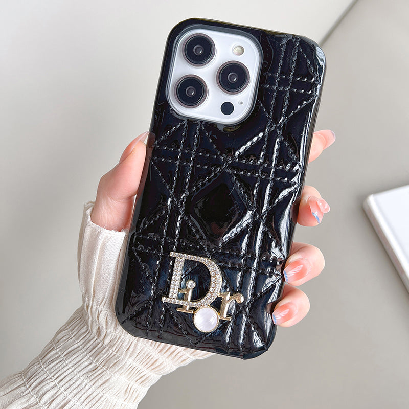 Luxury Black Monogram CD Leather iPhone Case