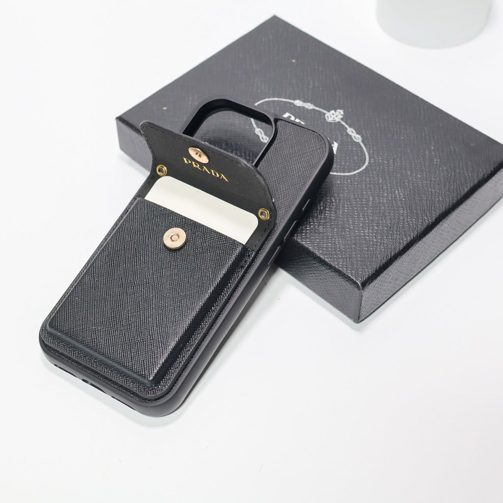 Black Vintage Texture Card Pocket iPhone Case