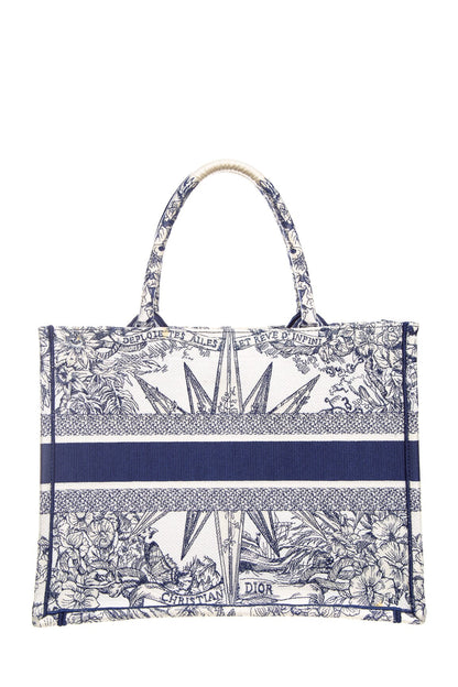 Christian Dior 2022 Navy And Ivory Medium Toile De Jouy Embroidery Tote